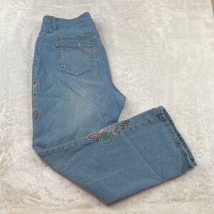 Cato Blue Denim Wide Leg Jeans with Embroidered Accents